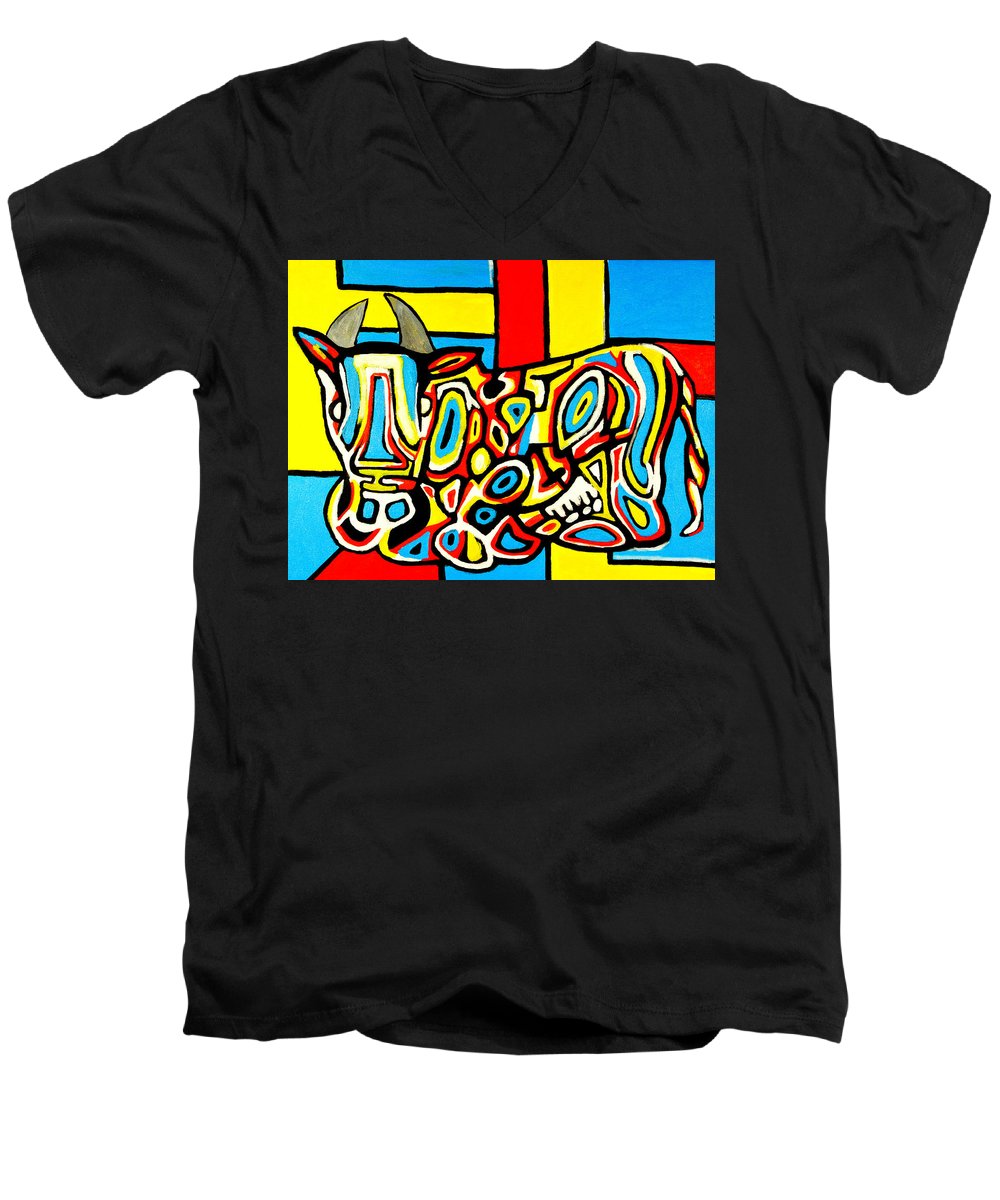 Haring's Cow - Men's V-Neck T-Shirt