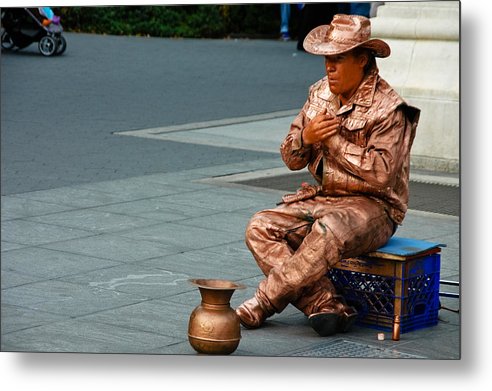 Man Painted In Copper - Metal Print