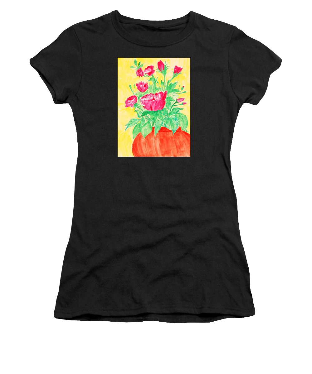 Red Flowers in a Brown vase - Women's T-Shirt