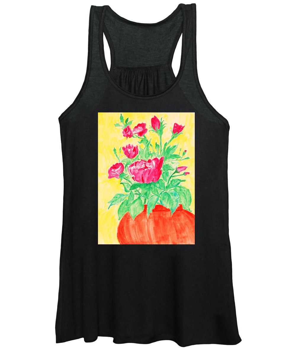 Red Flowers in a Brown vase - Women's Tank Top