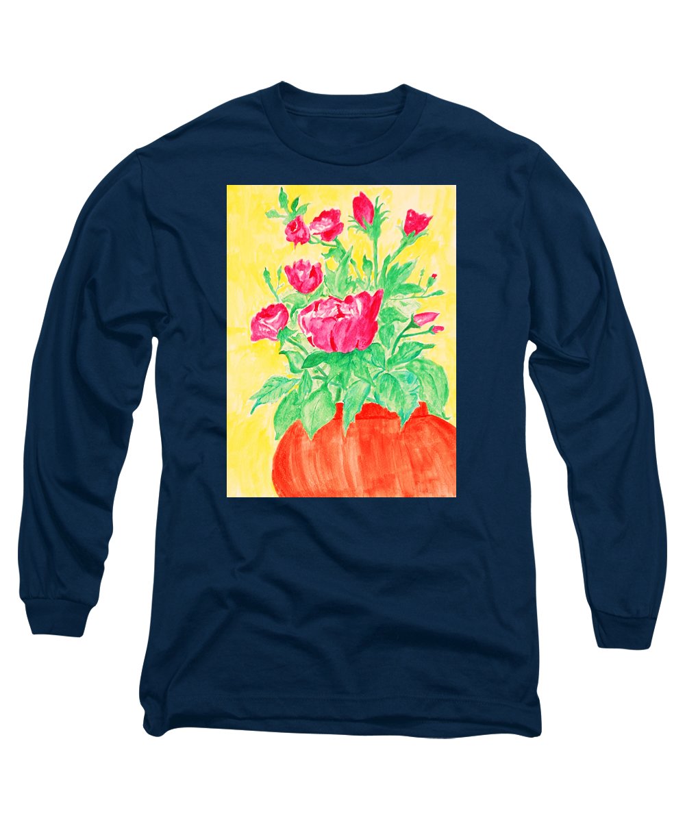 Red Flowers in a Brown vase - Long Sleeve T-Shirt