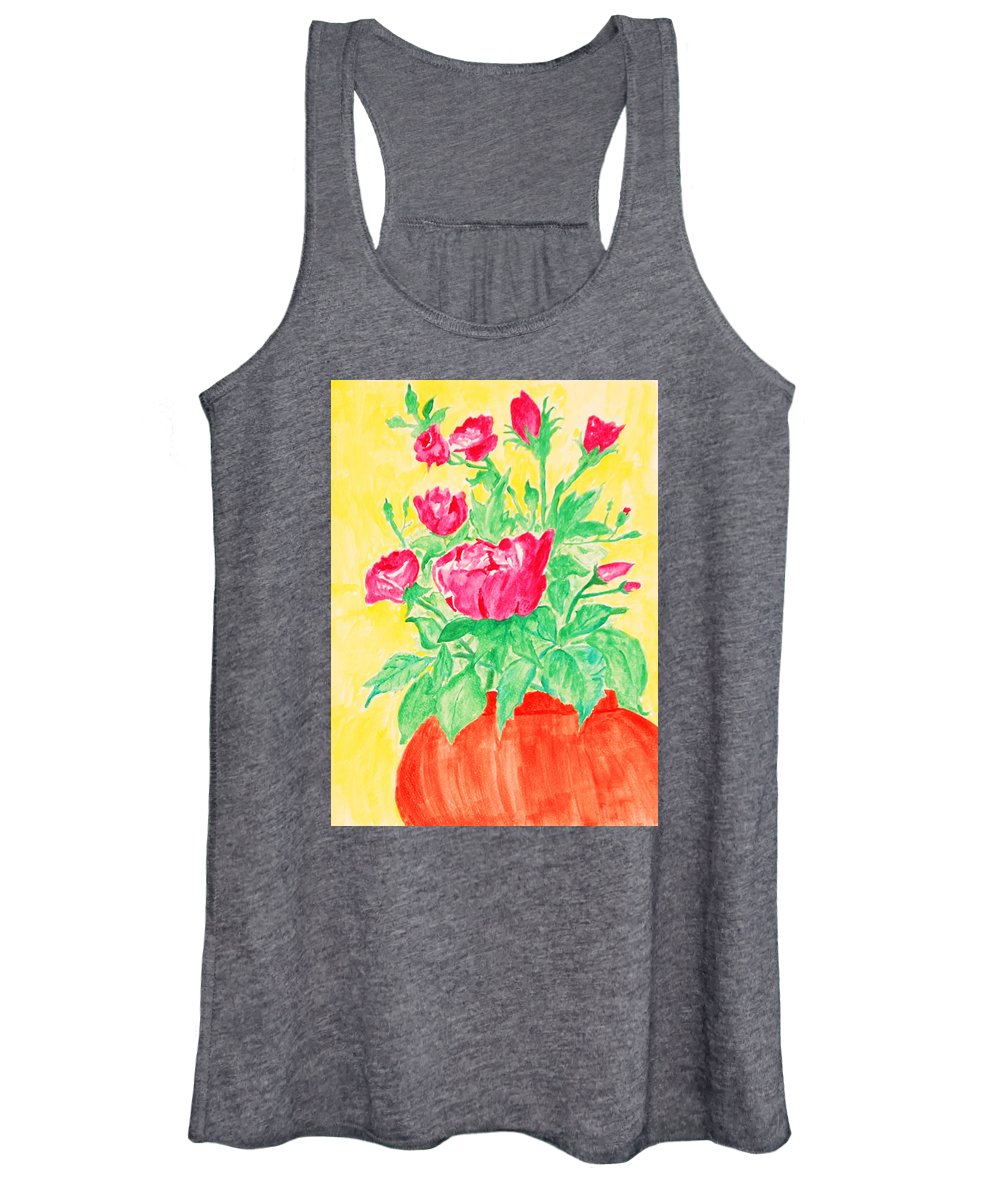 Red Flowers in a Brown vase - Women's Tank Top